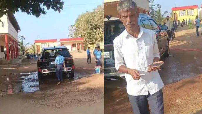 Teacher allegedly makes school students wash his car at BK Halli school in Haliyala taluk, Uttara Kannada district
