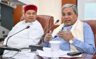 Karnataka Chief Minister Siddaramaiah speaking at university progress review meeting about mobile phone ban in schools and colleges.