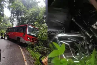 ಜೋಯಿಡಾ ಜಂಗಲ್‌ಬೆಟ್ ಬಳಿ KSRTC ಬಸ್‌ಗೆ ಬೈಕ್ ಡಿಕ್ಕಿ; ಬೈಕ್ ಸವಾರ ಗಂಭೀರ ಗಾಯ