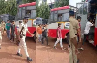 ಮಂಗಳೂರಿನಲ್ಲಿ ವಶಕ್ಕೆ ಪಡೆದ ಅಕ್ರಮ ಬಾಂಗ್ಲಾದೇಶಿ ವಲಸಿಗರನ್ನು ಗಡಿಪಾರು ಮಾಡಲು ಪೊಲೀಸ್ ಭದ್ರತೆಯಲ್ಲಿ ಕರೆದೊಯ್ಯುತ್ತಿರುವ ದೃಶ್ಯ
