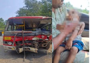 KSRTC bus and lorry collision at Belase in Ankola, Uttara Kannada, killing a one-and-a-half-year-old child and injuring several passengers