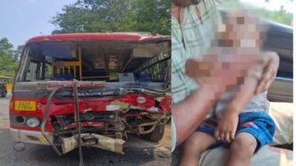 KSRTC bus and lorry collision at Belase in Ankola, Uttara Kannada, killing a one-and-a-half-year-old child and injuring several passengers