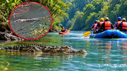 Crocodile spotted near water adventure sports area in Kali River at Ilava, Ganeshgudi, Joida